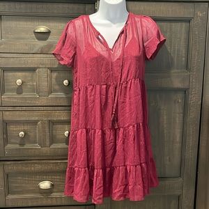Maroon dress with gold stitching, beautiful, short, like new, Macys sz S teen